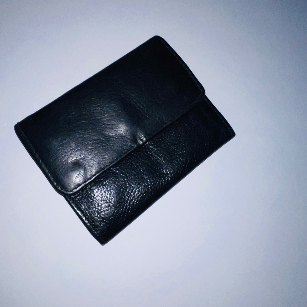 Hammitt Trifold Wallet Leather Black Silver Hardware